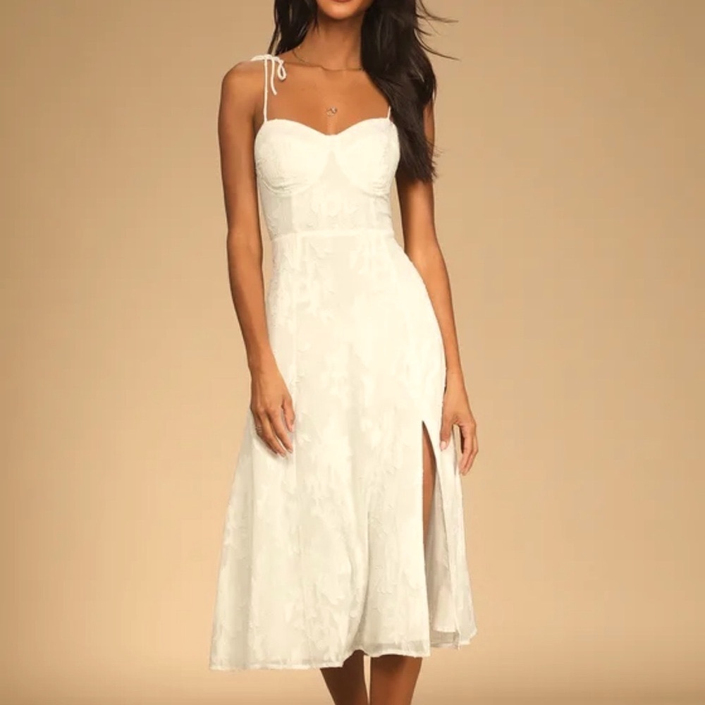 Lulus Ivory Midi Dress with Side Slit